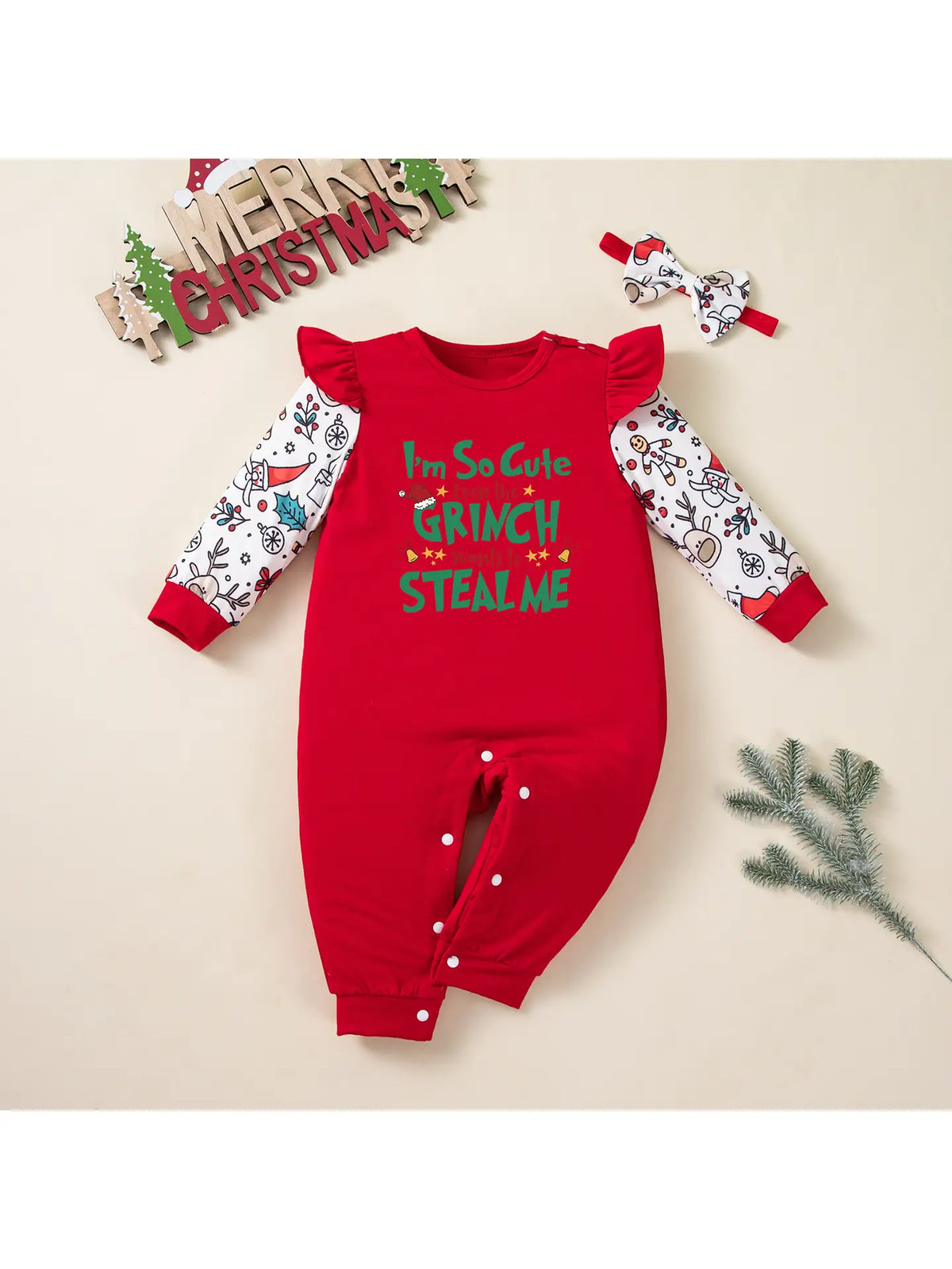 Baby Holiday Print Red Long Jumpsuit