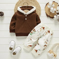 2pcs Baby Boy/Girl Brown Corduroy Fuzzy Trim and Pants Set
