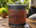 Personalized Black & Brown Leather-Wrapped Flask