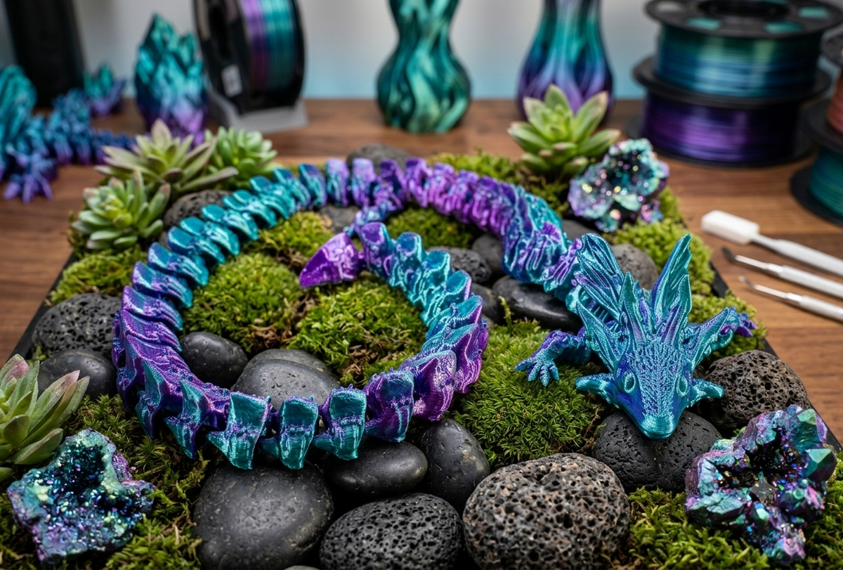 3D Printed Articulated Axolotl Dragon - Dual Color