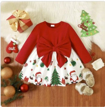 95% Cotton Christmas Dress with Big Bow