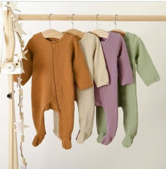 Baby Boy/Girl Ribbed Long-sleeve Footed Snap Jumpsuit