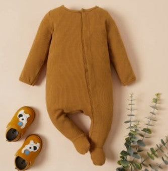 Baby Boy/Girl Ribbed Long-sleeve Footed Snap Jumpsuit