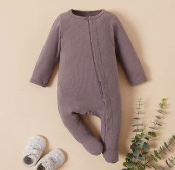 Baby Boy/Girl Ribbed Long-sleeve Footed Snap Jumpsuit