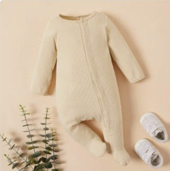 Baby Boy/Girl Ribbed Long-sleeve Footed Snap Jumpsuit