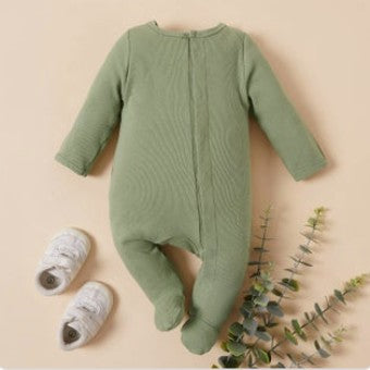 Baby Boy/Girl Ribbed Long-sleeve Footed Snap Jumpsuit
