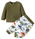 2pcs Baby Boy Solid Cotton Pullover and Dinosaur Pants Set