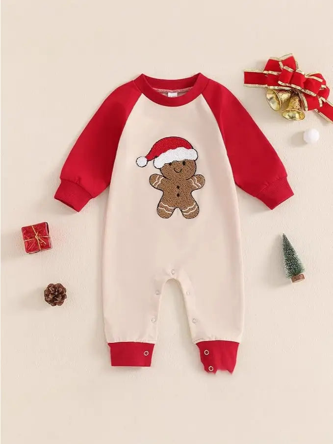 Baby Christmas Gingerbread Embroidered Jumpsuit