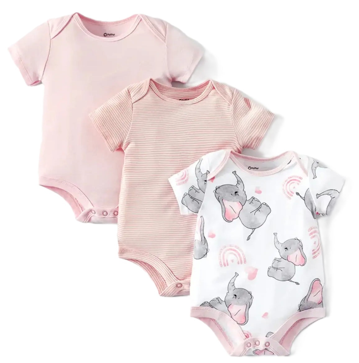 3-Pack Baby Elephant/Color Short-Sleeve Rompers