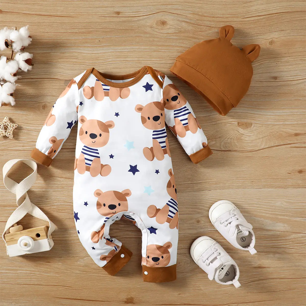 Baby Boy Bear Jumpsuit with Ear Hat